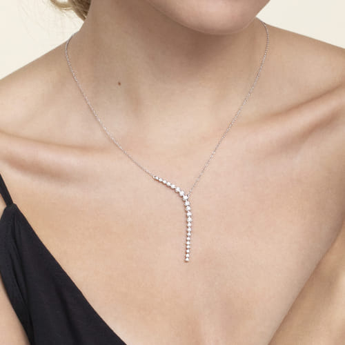 14K White Gold Diamond Y Necklace