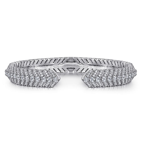 14K White Gold Open Chevron Diamond Bangle