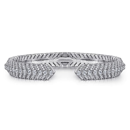 14K White Gold Open Chevron Diamond Bangle