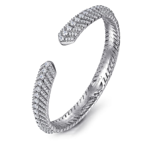 14K White Gold Open Chevron Diamond Bangle