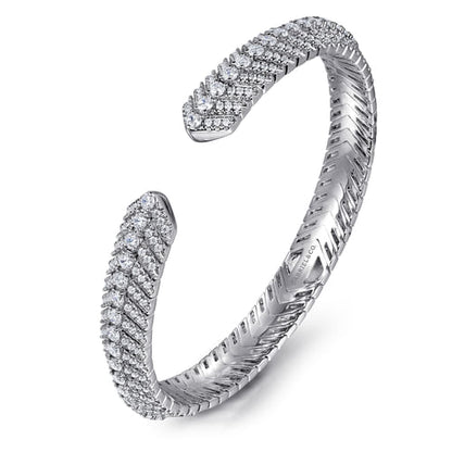 14K White Gold Open Chevron Diamond Bangle