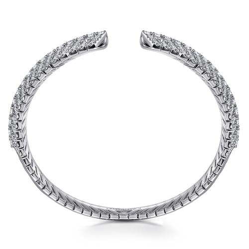14K White Gold Open Chevron Diamond Bangle