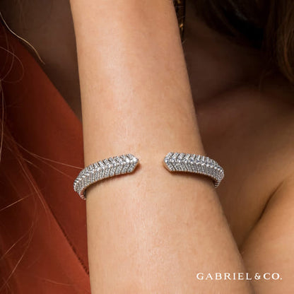 14K White Gold Open Chevron Diamond Bangle