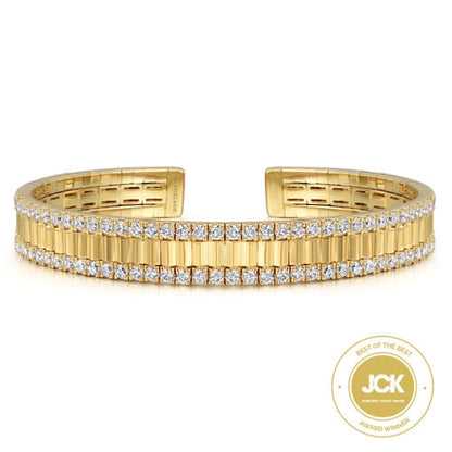 14K Yellow Gold Diamond Cut Cuff Bangle