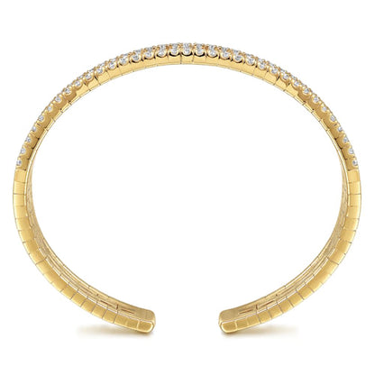 14K Yellow Gold Diamond Cut Cuff Bangle