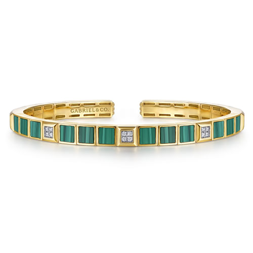 14K Yellow Gold Diamond and Malachite Bangle