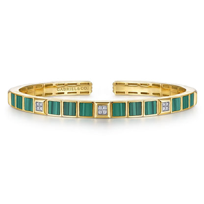 14K Yellow Gold Diamond and Malachite Bangle