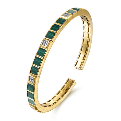 14K Yellow Gold Diamond and Malachite Bangle