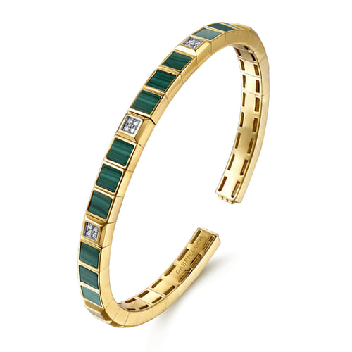 14K Yellow Gold Diamond and Malachite Bangle
