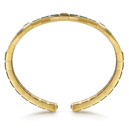 14K Yellow Gold Diamond and Malachite Bangle