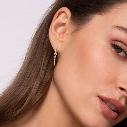 14K Yellow Gold 10mm Diamond Huggie Earrings with Spike Drops