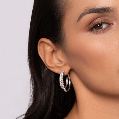 14K White Gold Diamond Intricate Hoop Earrings in size 30mm