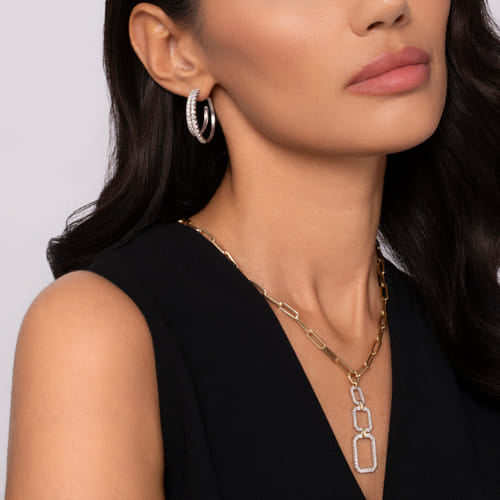 14K White Gold Diamond Intricate Hoop Earrings in size 30mm