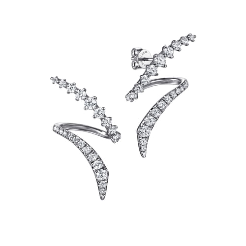 14K White Gold Graduating Diamond Bypass Stud Earrings