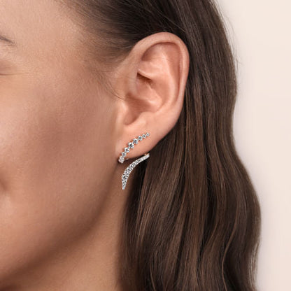 14K White Gold Graduating Diamond Bypass Stud Earrings