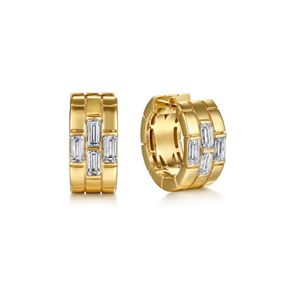 18K Yellow Gold Diamond Huggie Earrings