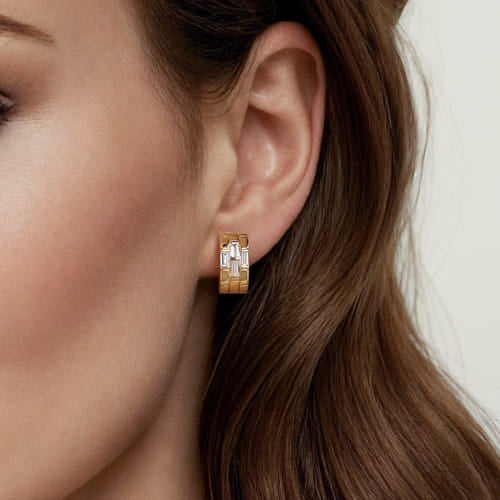 18K Yellow Gold Diamond Huggie Earrings