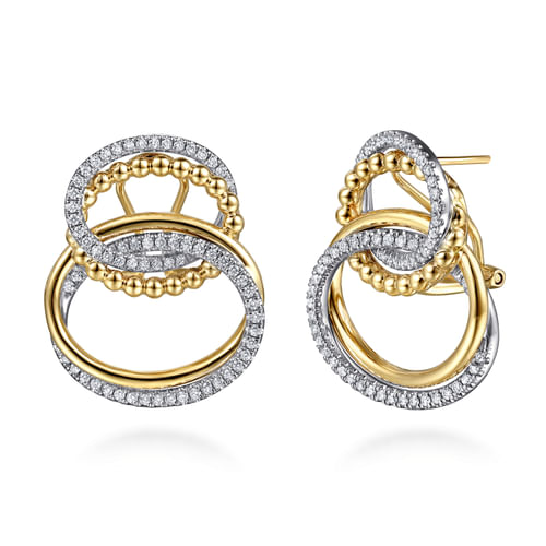 14K White & Yellow Gold Bujukan and Diamond Interlocking link Stud Earrings