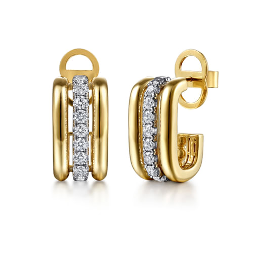 14K White & Yellow Gold Bujukan and Diamond J Hoop Stud Earrings