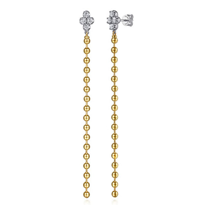 14K White & Yellow Gold Bujukan and Diamond Stud Drop Earrings