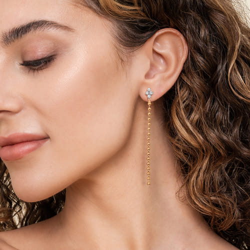 14K White & Yellow Gold Bujukan and Diamond Stud Drop Earrings