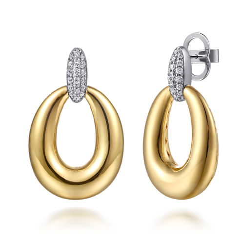 14K White & Yellow Gold Diamond Stud Drop Earrings