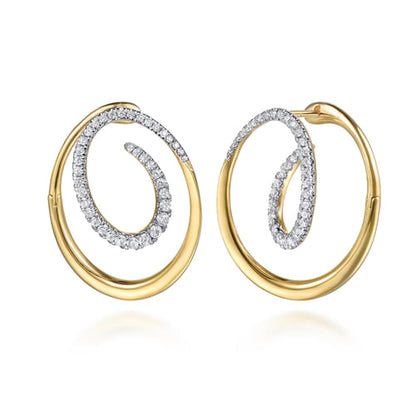 14K White & Yellow Gold Diamond Swirl Bypass Hoop Earrings