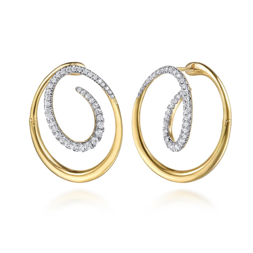 14K White & Yellow Gold Diamond Swirl Bypass Hoop Earrings