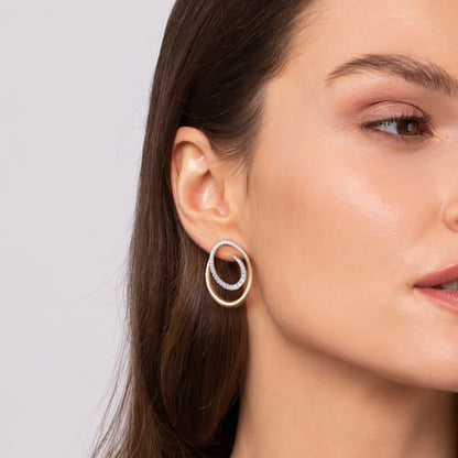 14K White & Yellow Gold Diamond Swirl Bypass Hoop Earrings