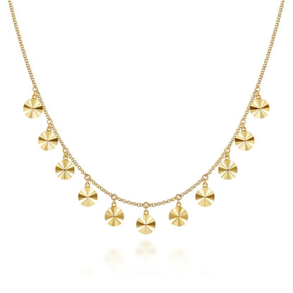 14K Yellow Gold Disc Drops Necklace