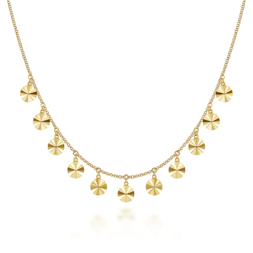 14K Yellow Gold Disc Drops Necklace