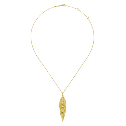 14K Yellow Gold Bujukan Leaf Pendant Necklace