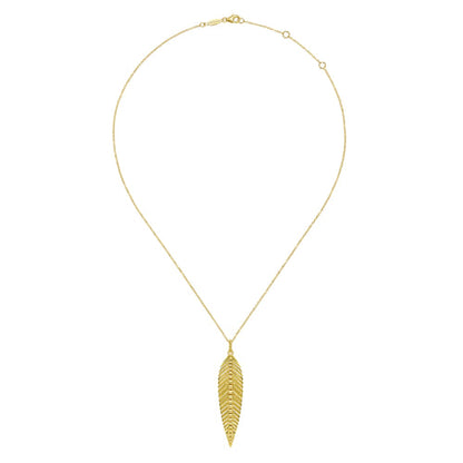 14K Yellow Gold Bujukan Leaf Pendant Necklace