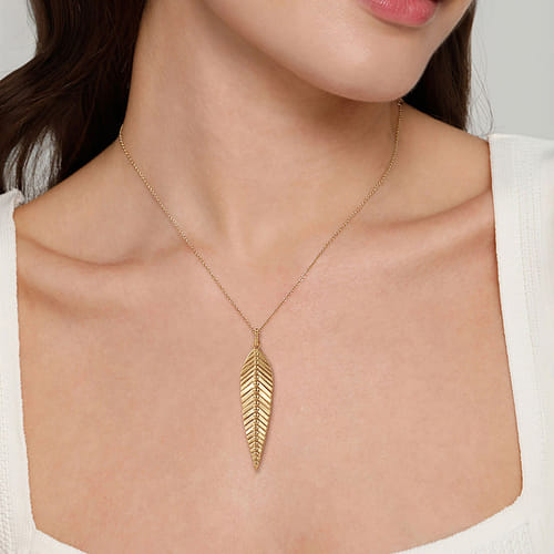 14K Yellow Gold Bujukan Leaf Pendant Necklace