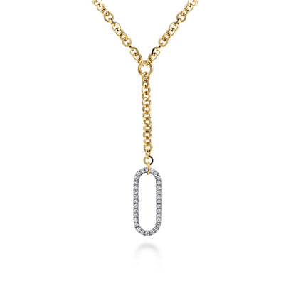 14K White & Yellow Gold Hollow Tube Link Diamond Y Necklace
