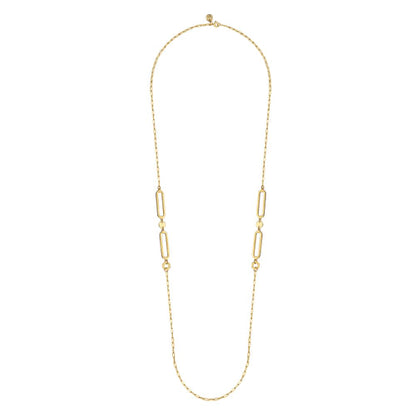 14K Yellow Gold Link Station Necklace With Hollow Paperclip Chain