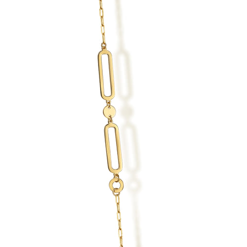 14K Yellow Gold Link Station Necklace With Hollow Paperclip Chain