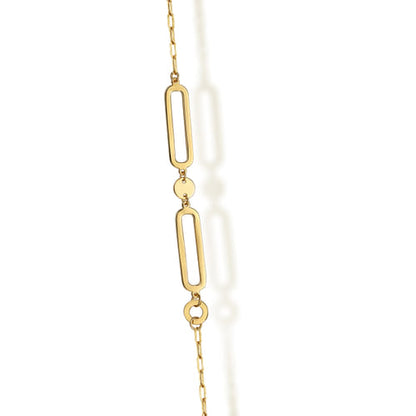 14K Yellow Gold Link Station Necklace With Hollow Paperclip Chain
