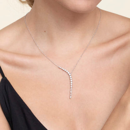 14K White Gold Diamond Y Necklace