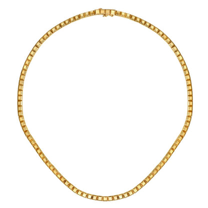 14K Yellow Plain Gold Tennis Necklace