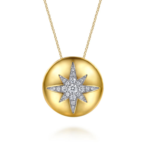 14K Yellow Gold Diamond Starburst Pendant Necklace