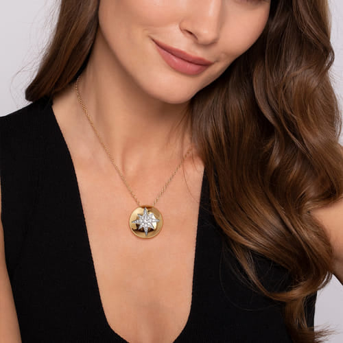 14K Yellow Gold Diamond Starburst Pendant Necklace