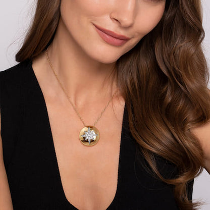 14K Yellow Gold Diamond Starburst Pendant Necklace