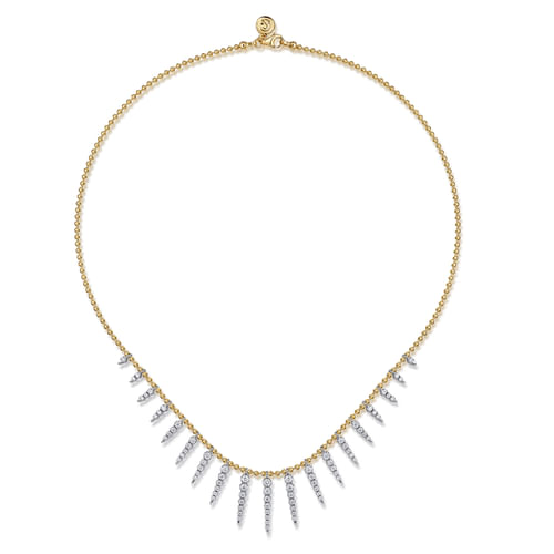 14K White & Yellow Gold Bead Chain Bujukan and Diamond Spike Droplet Necklace