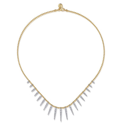 14K White & Yellow Gold Bead Chain Bujukan and Diamond Spike Droplet Necklace