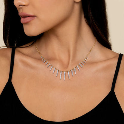 14K White & Yellow Gold Bead Chain Bujukan and Diamond Spike Droplet Necklace